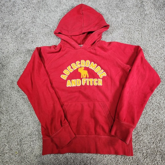 Abercrombie & Fitch Hoodie Womens‎ Large Red Authentic Vintage Sweatshirt Moose - Picture 3 of 13
